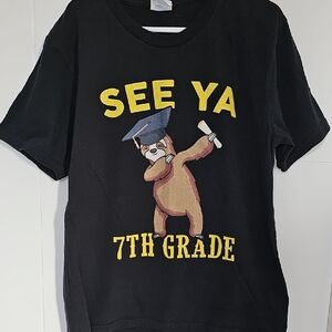 See Ya 7th Grade Sloth Graphic Black Tshirt Sz M